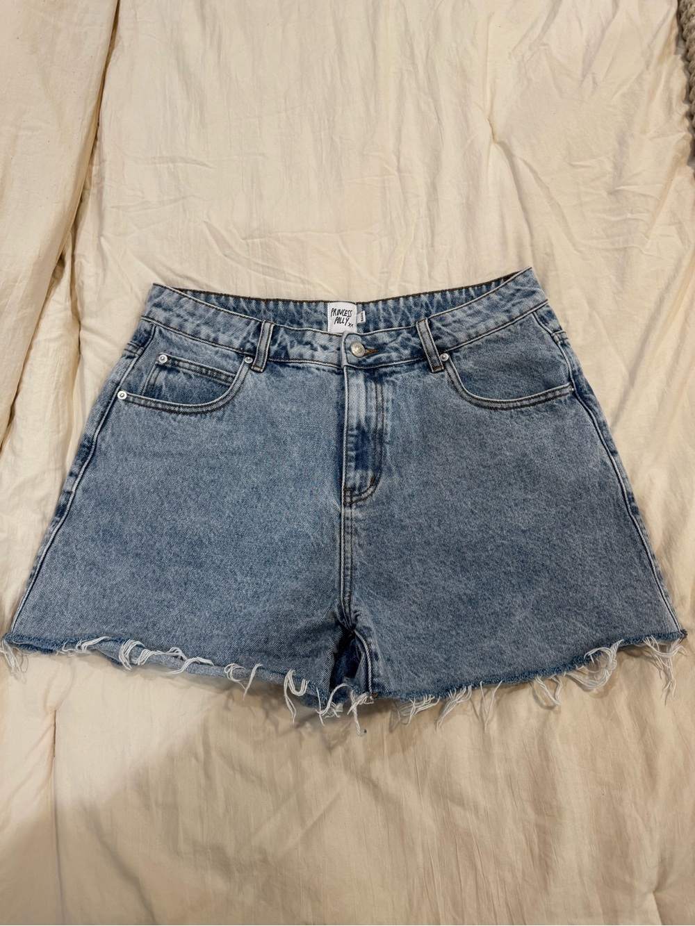Princess Polly Light Wash High-Rise Frayed Denim Shorts
